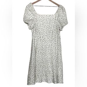 LOFT Linen Polka Dot Puff Sleeve Dress NWT